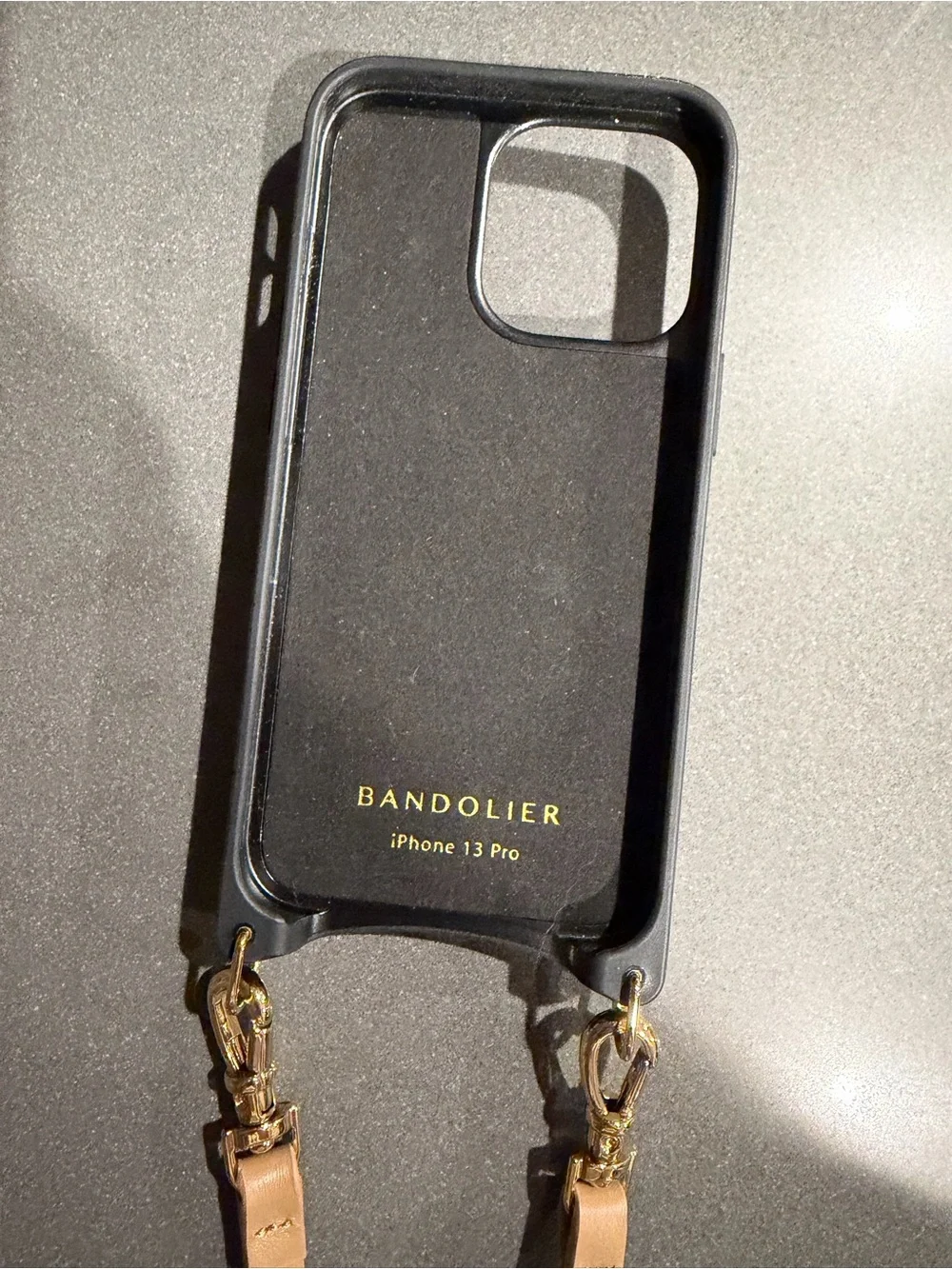 Bandolier Tan Leather Crossbody Phone Case with Gold Hardware